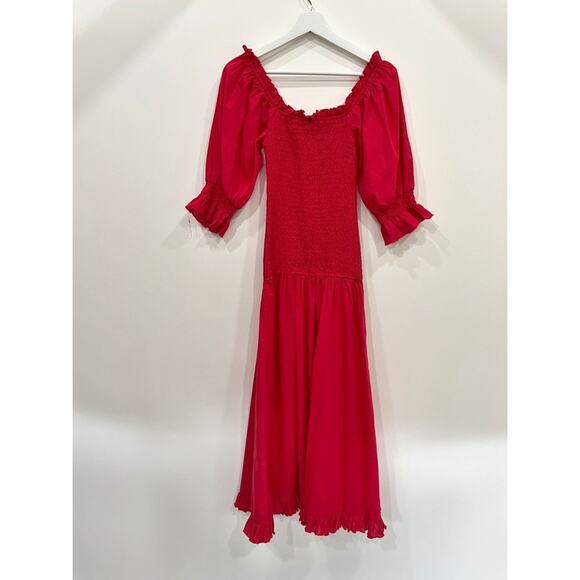 NWT Rhode Resort Eva Smocked Off-The-Shoulder Cotton Maxi Dress Red - Picture 5 of 15